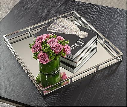 Le'raze Beautiful Mirrored Tray with Chrome Rails, Elegant Square Vanity Mirror Tray with Side Ba... | Amazon (US)