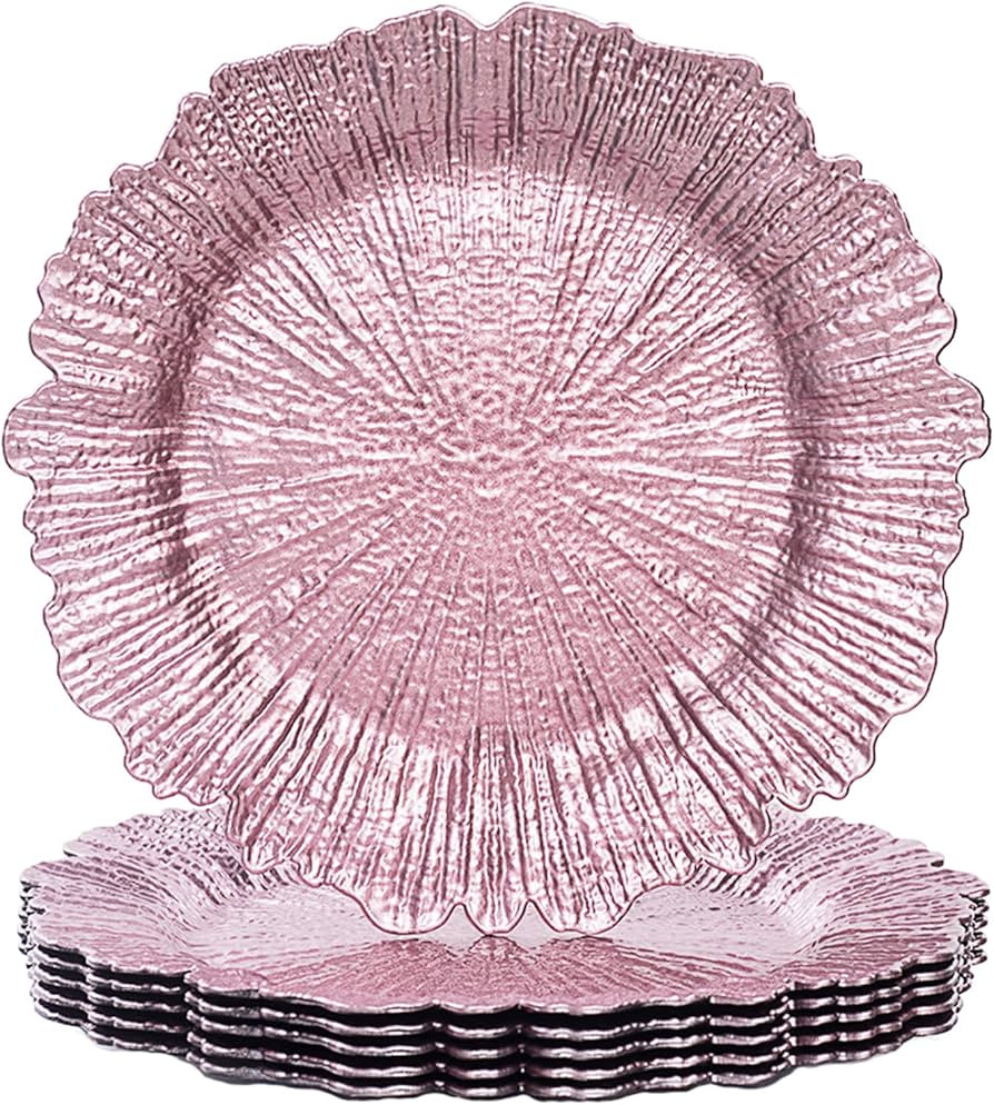 MAONAME Round 13" Reef Charger Plates, Plastic Plate Chargers for Dinner Plates, Wedding, Elegant... | Amazon (US)