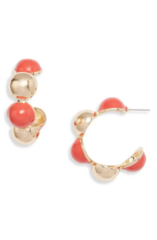 Open Edit Enamel Orb Hoop Earrings in Orange Red- Gold at Nordstrom | Nordstrom