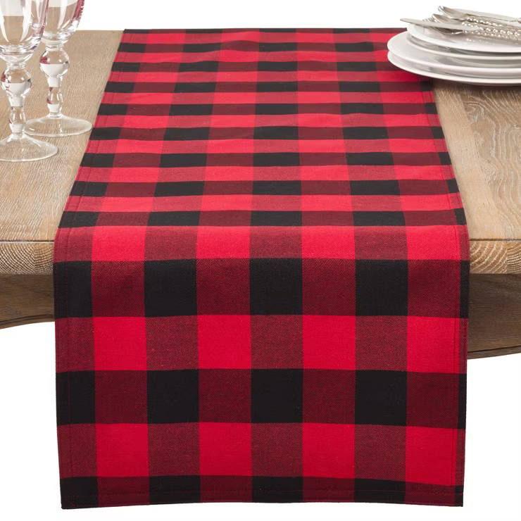 16"x72" Buffalo Plaid Check Classic Casual Everyday Table Runner Red - Saro Lifestyle | Target