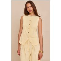 Butter Yellow Linen Look Tailored Vest Top | PrettyLittleThing US