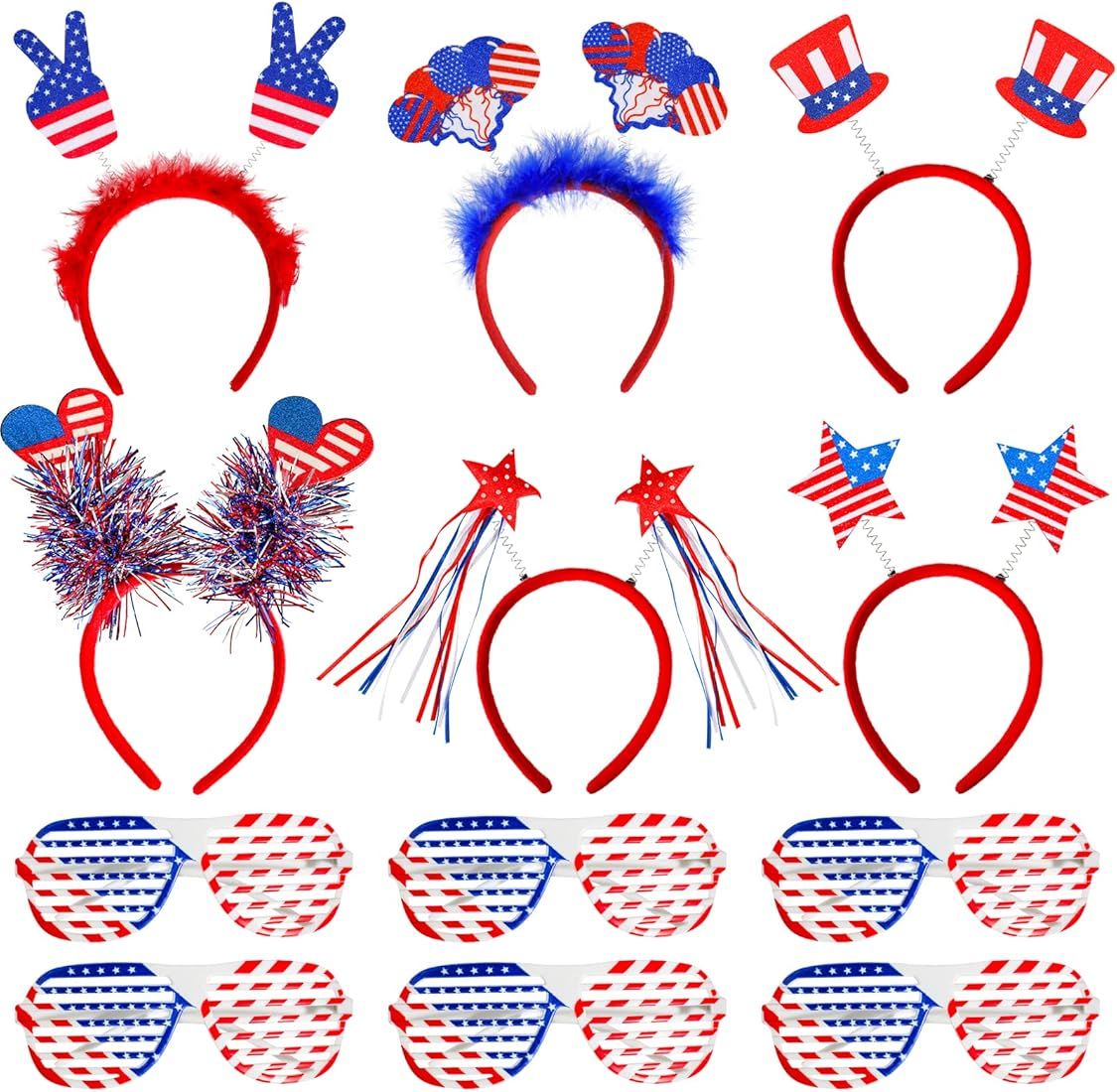 MGparty 12pcs 4th of July Headbands and Glasses for Kids Adults 4th of July Party Favors Supplies... | Amazon (US)