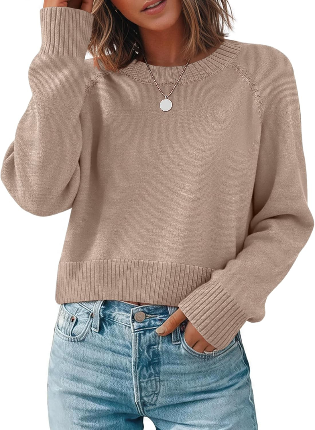 Zeagoo Sweaters for Women Cropped Crewneck Basic 2026 Trendy Fall Tops | Amazon (US)
