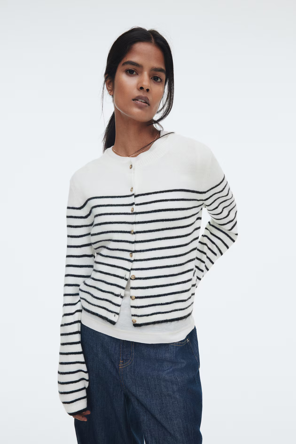 Fine-Knit Cardigan - White/striped - Ladies | H&M US | H&M (US + CA)