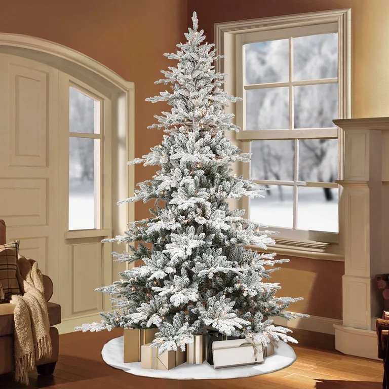 7.5 ft Pre-Lit Flocked Ultimate Fir Artificial Christmas Tree with 500 UL Clear Lights, Metal Sta... | Walmart (US)