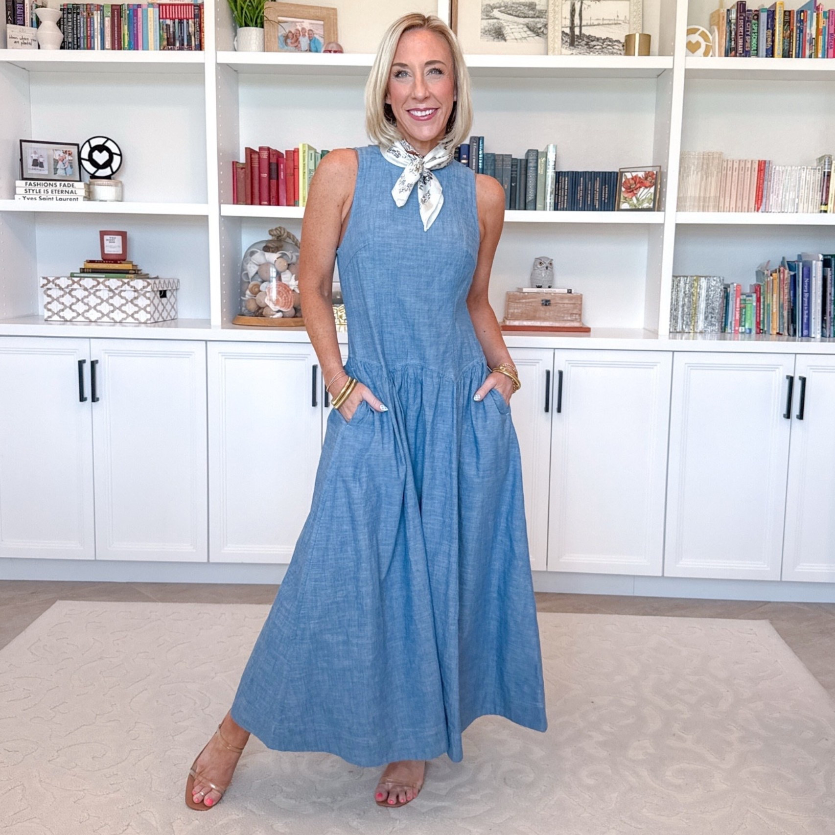 Walmart - red, white & blue finds * Sleeveless Cotton Chambray Racer Back Maxi Dress - size XS. $34. 

 

#LTKSeasonal #LTKOver40