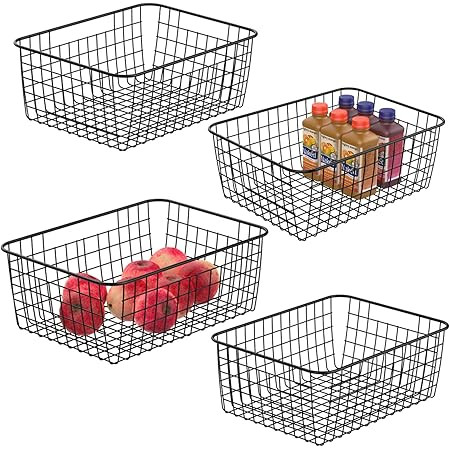 HDYOUDO Metal Wire Food Storage Basket Organizer with Wooden Handles for Organizing Kitchen Cabin... | Amazon (US)