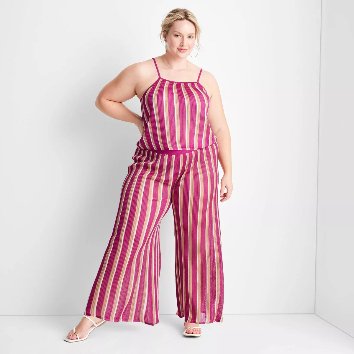 Women's Striped Wide Leg Sweater Pants - Future Collective™ with Jenny K. Lopez Pink | Target
