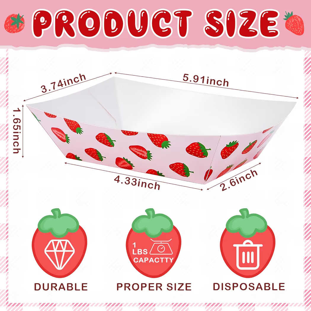 50 Pcs Strawberry Paper Plates Disposable Waterproof Food Bowl Tray 1 lb Berry Plates Bulk for St... | Amazon (US)