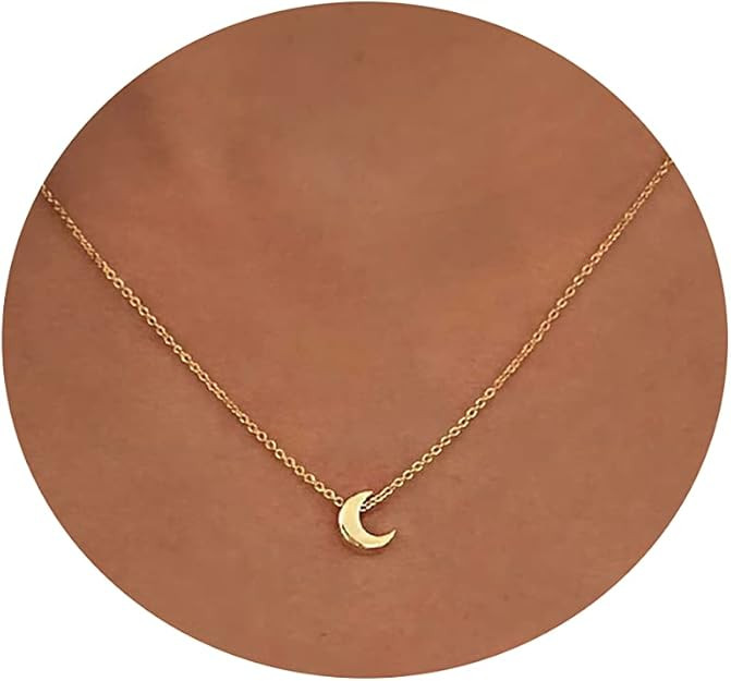 Tasiso Dainty Moon and Star Pendant Necklace for Women 14K Gold Crescent Moon Long Necklace Delic... | Amazon (US)