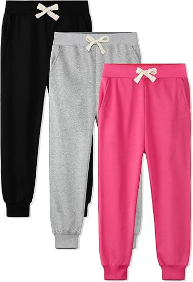 HXP 3 Pack Girls Sweatpants Girls Joggers Soft Cotton Athletic Sweatpants Pants for Kids with Poc... | Amazon (US)