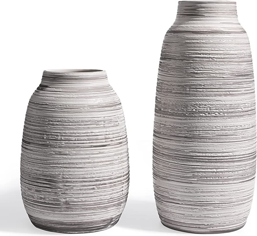 TERESA'S COLLECTIONS Rustic Ceramic Flower Vase for Home Decor, Tall Grey Decorative Vase for Pampas | Amazon (US)