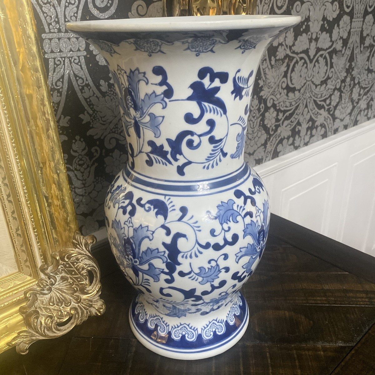 New Three Hands Corp. Blue and White Asian Influenced Large Vase 14” h.  Mint  | eBay | eBay US