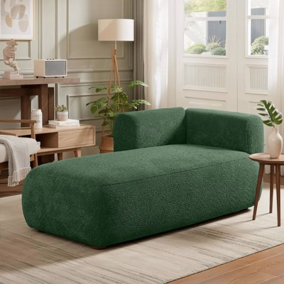 GDFStudio Dawn Boucle Upholstered Chaise Lounge with Wooden Legs, Green | Target
