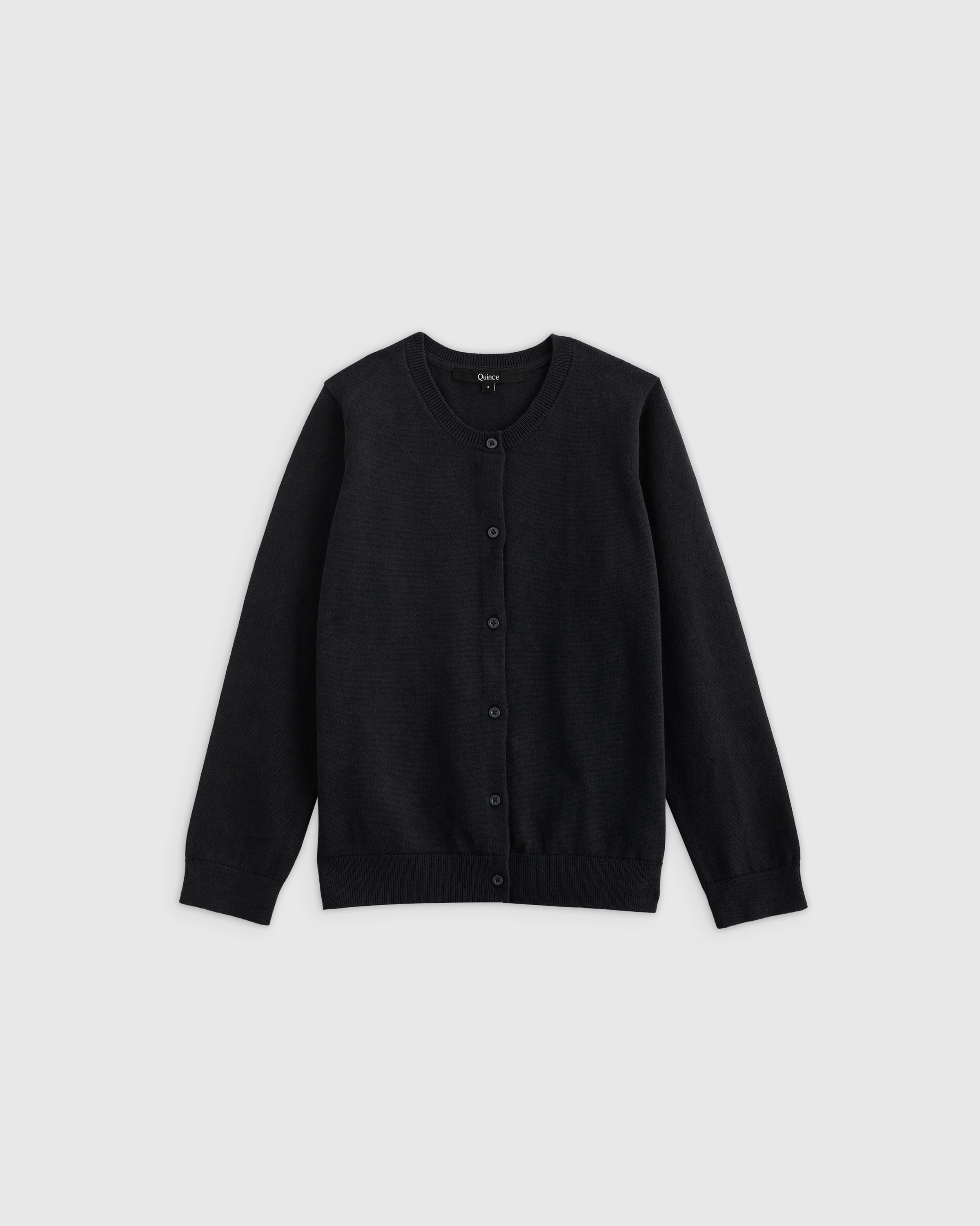 Quince | Crewneck Cardigan Sweater in Black, Size 12, Organic Cotton | Quince