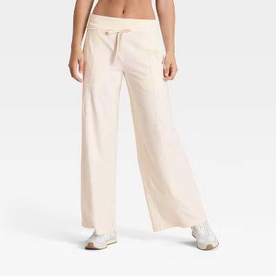 Women's Mid-Rise Foldover Wide Leg Pants - JoyLab™ Cream L | Target