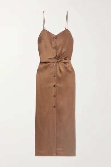 Nanushka - Sayan Belted Satin Midi Dress - Brown | NET-A-PORTER (US)