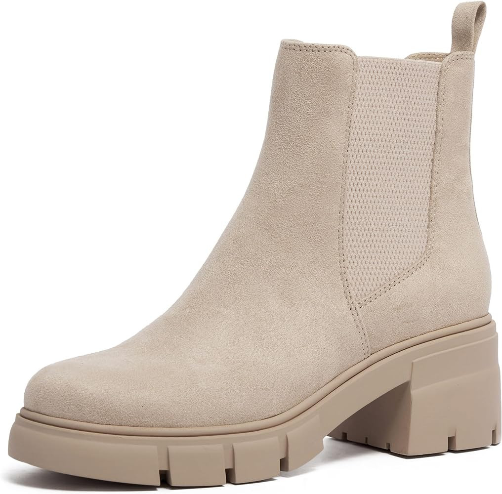 vodvob Women's Chelsea Boots Elastic Fashion Platform Ankle Booties Chunky Block Heel Boots | Amazon (US)