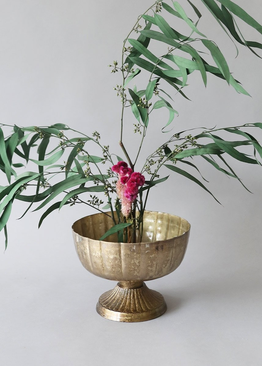 Distressed Gold Metal Compote Bowl - 5.5" Tall | Afloral (US)