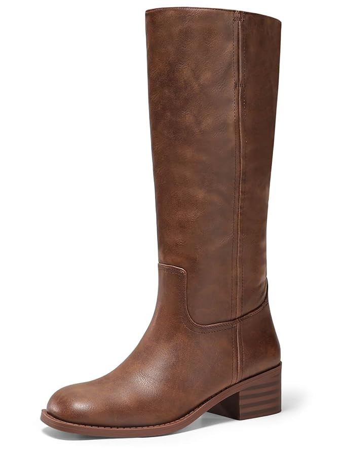 Coutgo Women's Knee High Boots Square Toe Chunky Block Heel Tall Boots Comfortable Low Heel Shoes | Amazon (US)