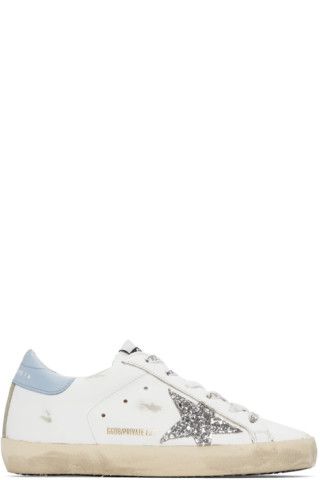 SSENSE Exclusive White & Blue Super-Star Classic Sneakers | SSENSE