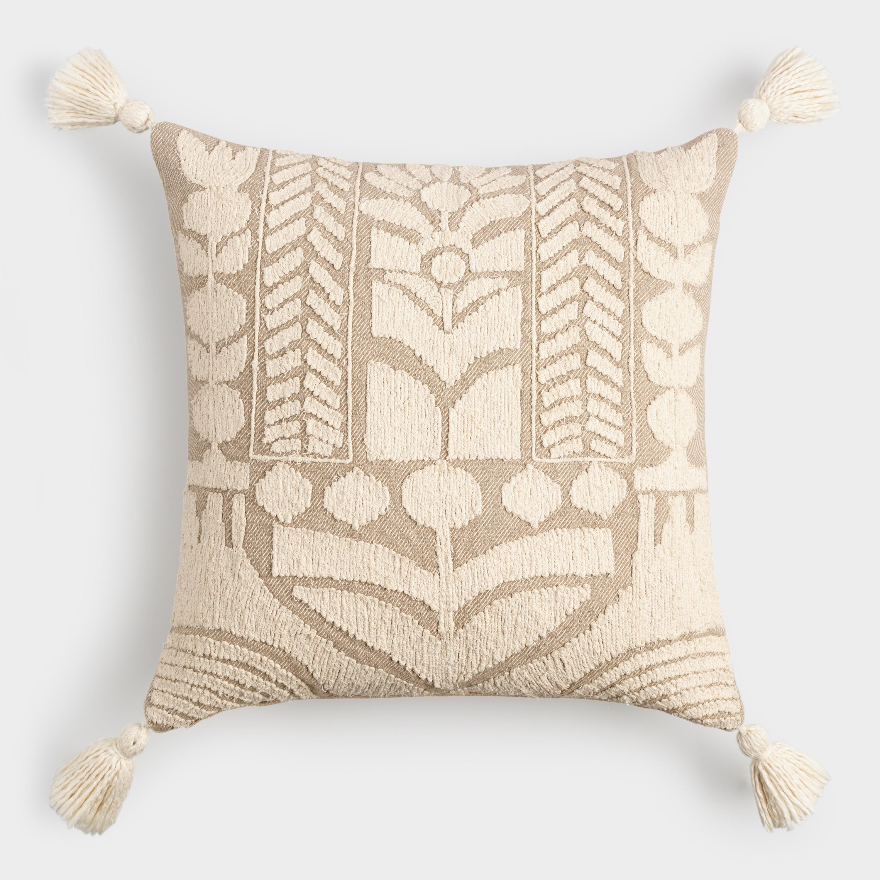 Oatmeal and Ivory Embroidered Garden Throw Pillow | World Market