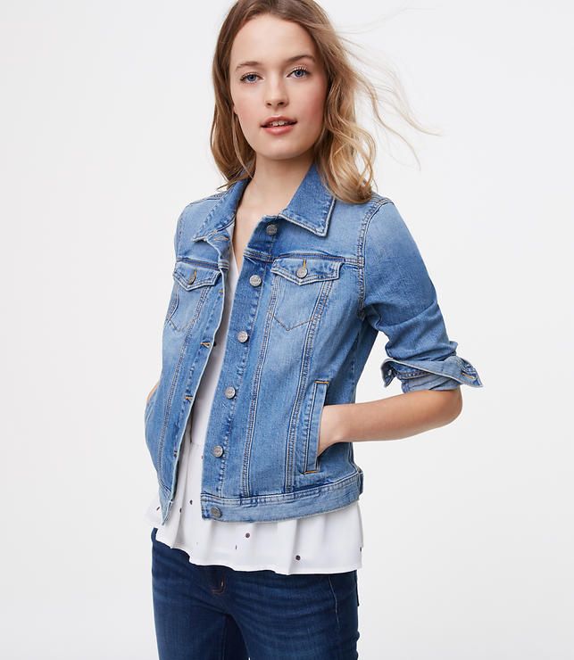 Denim Jacket in Staple Mid Indigo Wash | LOFT