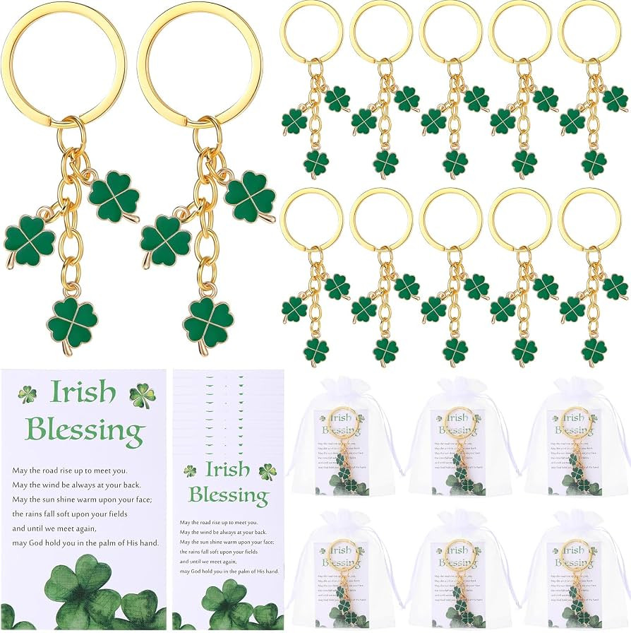 50 Sets St. Patrick's Day Party Favors Lucky Four Leaf Clover Keychain with Irish Blessing Card Gift for Shamrock Charm | Amazon (US)