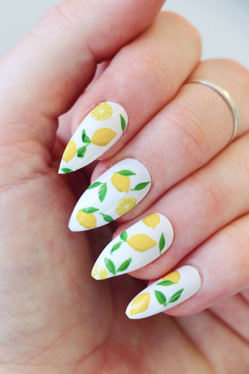 Lemon nail tattoos / lemon nail decals / nail art / lemon nails / fruit nail decals / yellow nail... | Etsy (UK)