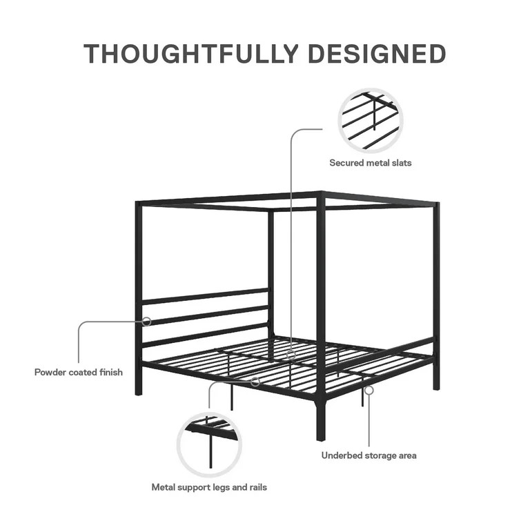 DHP Modern Metal Canopy Platform Bed Frame, King, Black | Walmart (US)