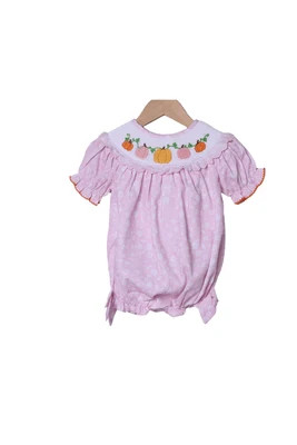 Smocked Pumpkin Pink Floral Bubble | The Smocked Flamingo