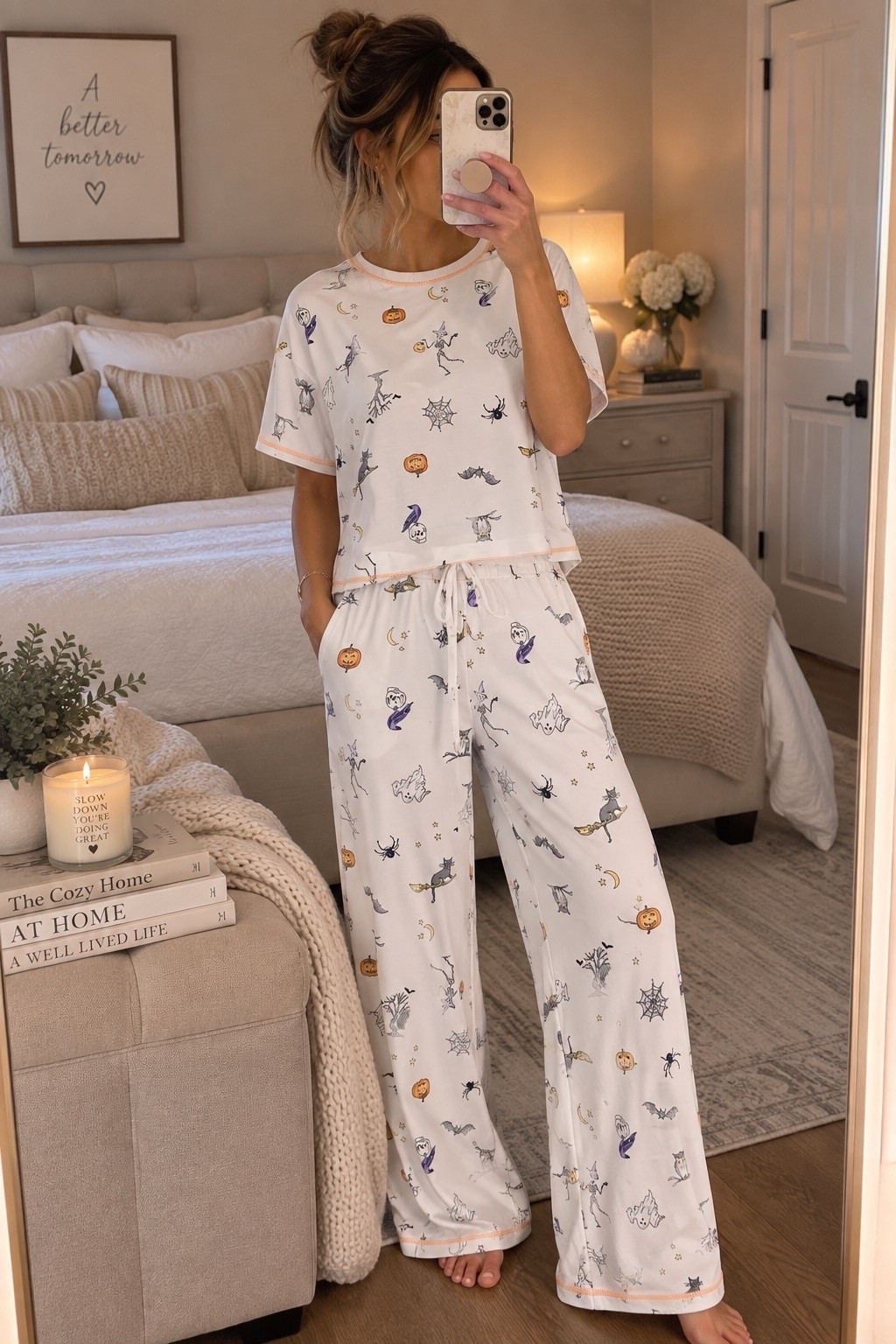 Walmart fall pajamas are here and these are SO cute! 🤎🍂 The soft neutral color, wide-leg pants and little fall print make these perfect for cozy mornings, movie nights and pumpkin season. And the matching slippers complete the whole cozy look! #WalmartFinds #WalmartFashion #FallPajamas #FallFinds #CozyFall #LTKFall

#LTKootd #LTKgrwm #LTKOver40