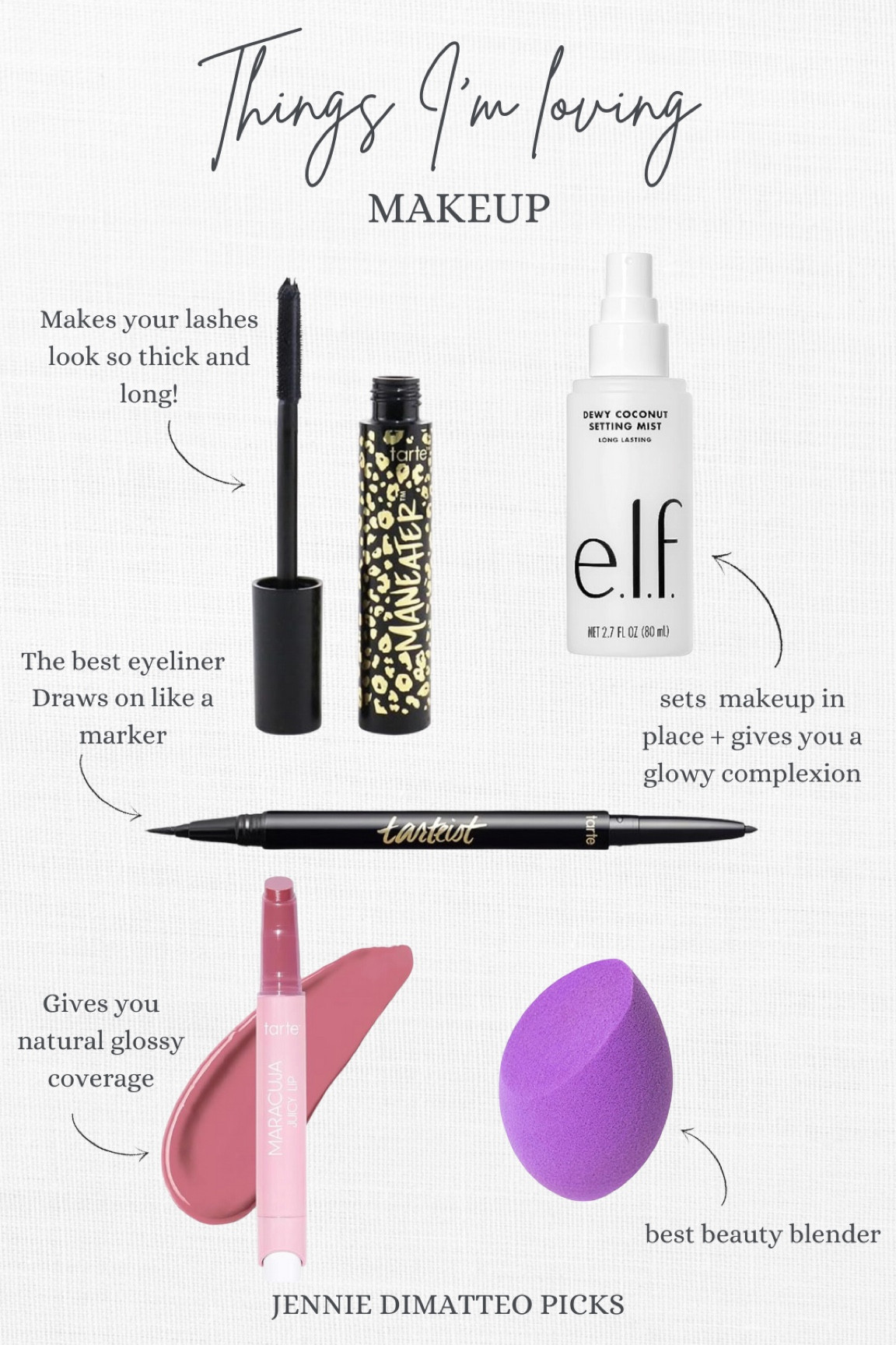 A few of my current favorite makeup products I’m loving! Switching a few of your makeup products is a small change with a big impact! 


Makeup. Makeup Favorites. Beauty Picks. Sephora Picks. Daily Makeup. Mascara. Setting spray. Eyeliner. Lippie. 

#LTKfindsunder50 #LTKstyletip #LTKbeauty