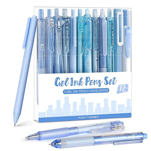 Four Candies Ocean Series Gel Pens, Black & Blue Ink Journaling Pens with 0.5 mm Fine Point, Cute School Office Supplies Aesthetic Desk Accessories, Set of 12 | Amazon (US)