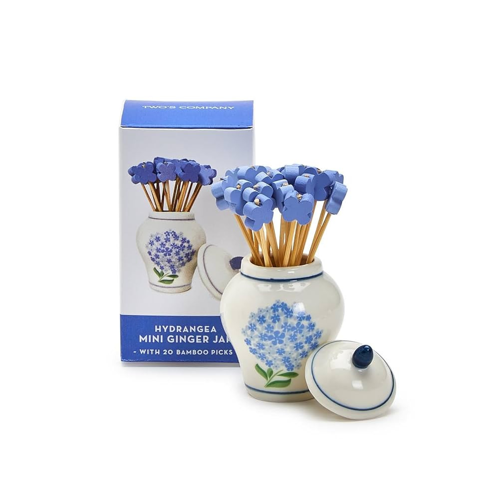 Hydrangea Ginger Jar & Bamboo Cocktail Picks Set - Elegant Ceramic Decor Piece with 20 Eco-Friend... | Amazon (US)