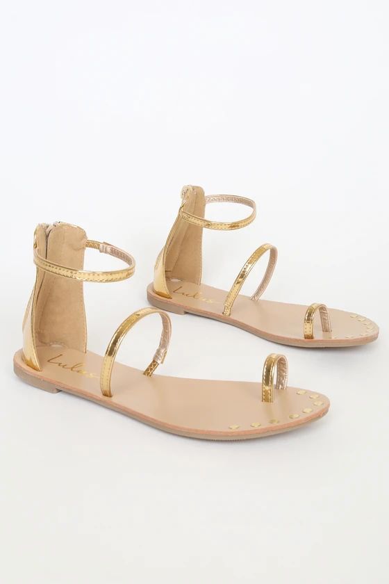 Achilles Gold Flat Ankle Strap Sandals | Lulus (US)