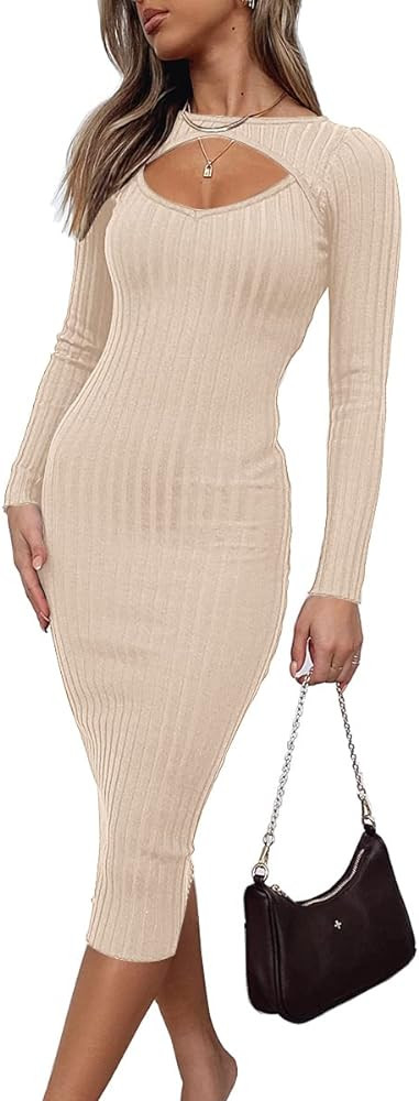 LILLUSORY Long Sleeve Midi Sweater Dress       
Material: Rayon | Amazon (US)