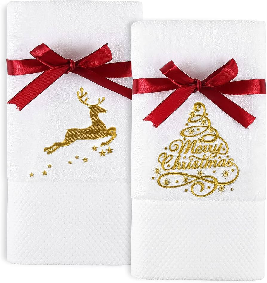 Quera 2 Pack Christmas Hand Towels Christmastree Reindeer 100% Cotton Embroidered Premium Luxury ... | Amazon (US)