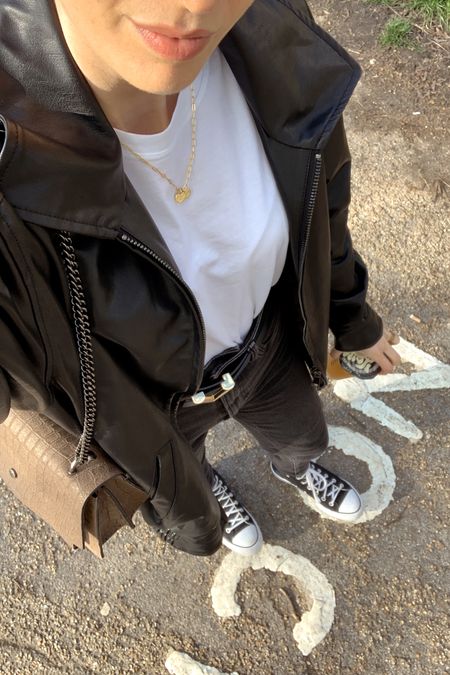 Insta & TikTok @pmmatter for outfit inspiration 🖤 Any questions? DM me on Insta! - minimal style, street style, casual elegant, easy outfit, everyday style, outfit inspiration, clean girl aesthetic, spring outfit, straight mom jeans, converse chuck Taylor hi, white tee, Joma jewels 

#LTKfit #LTKstyletip
