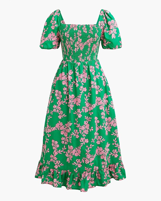 Smocked midi dress with puff sleeves | J.Crew Factory