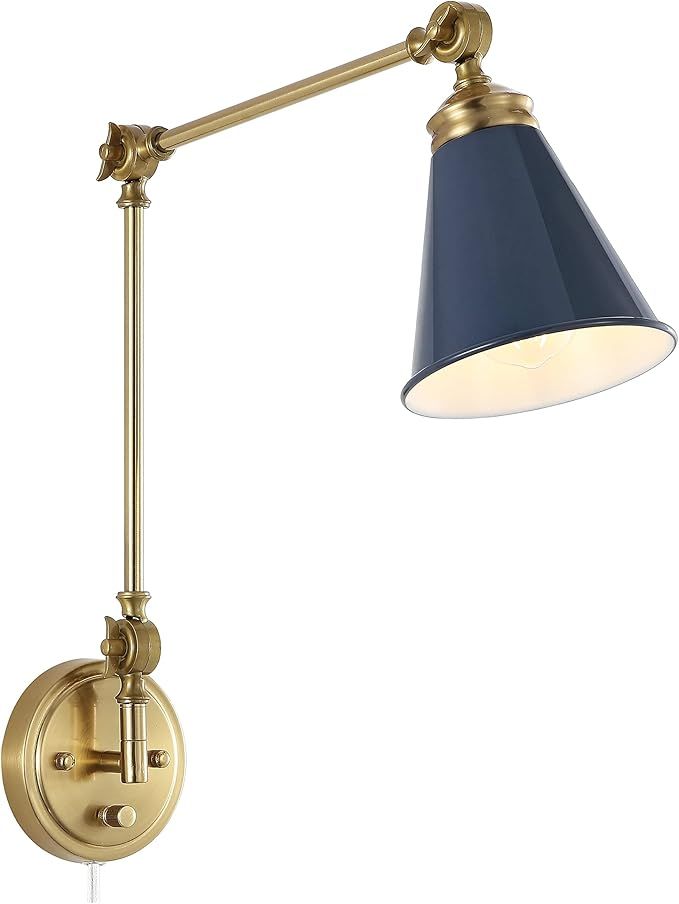 WINGBO Swing Arm Wall Lamp, Modern Adjustable Wall Mounted Sconce, Warm Brass Finish and Blue Met... | Amazon (US)