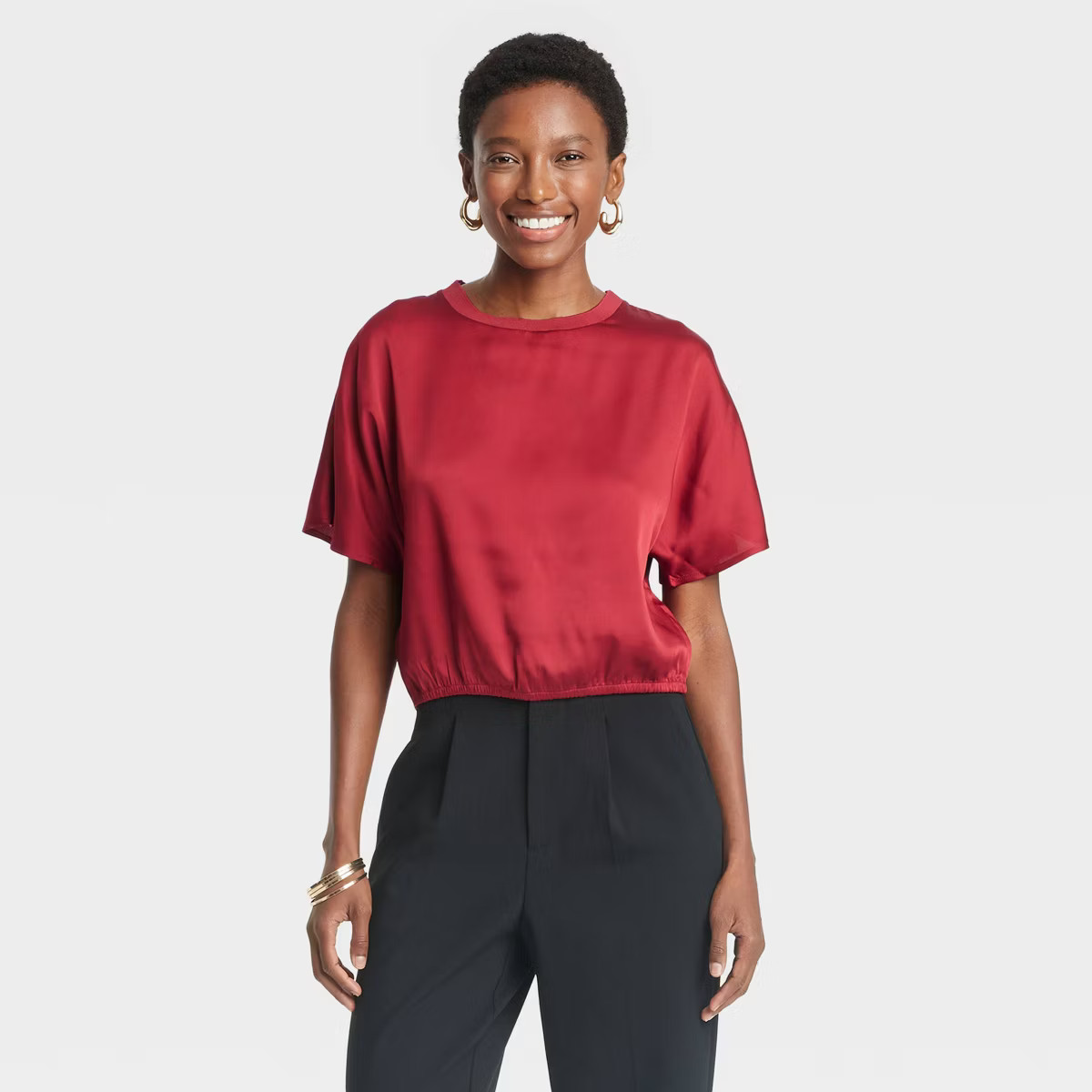 Women's Short Sleeve Satin Blouse - A New Day™ | Target