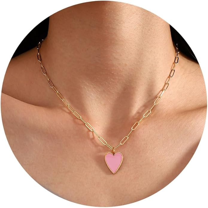 Valentines Heart Necklaces for Women Trendy, Preppy Jewelry 14K Gold Plated Stainless Steel Paper... | Amazon (US)