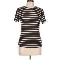 Nine West Short Sleeve Turtleneck: Brown Stripes Pattern Tops - Size Large | ThredUp (US)