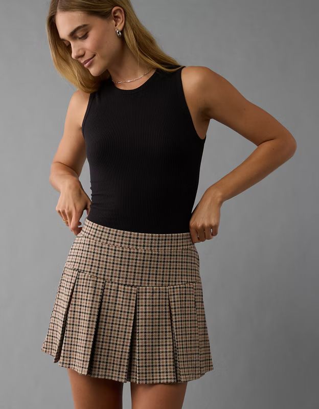 AE Pleated It Knit Plaid Skort | American Eagle Outfitters (US & CA)