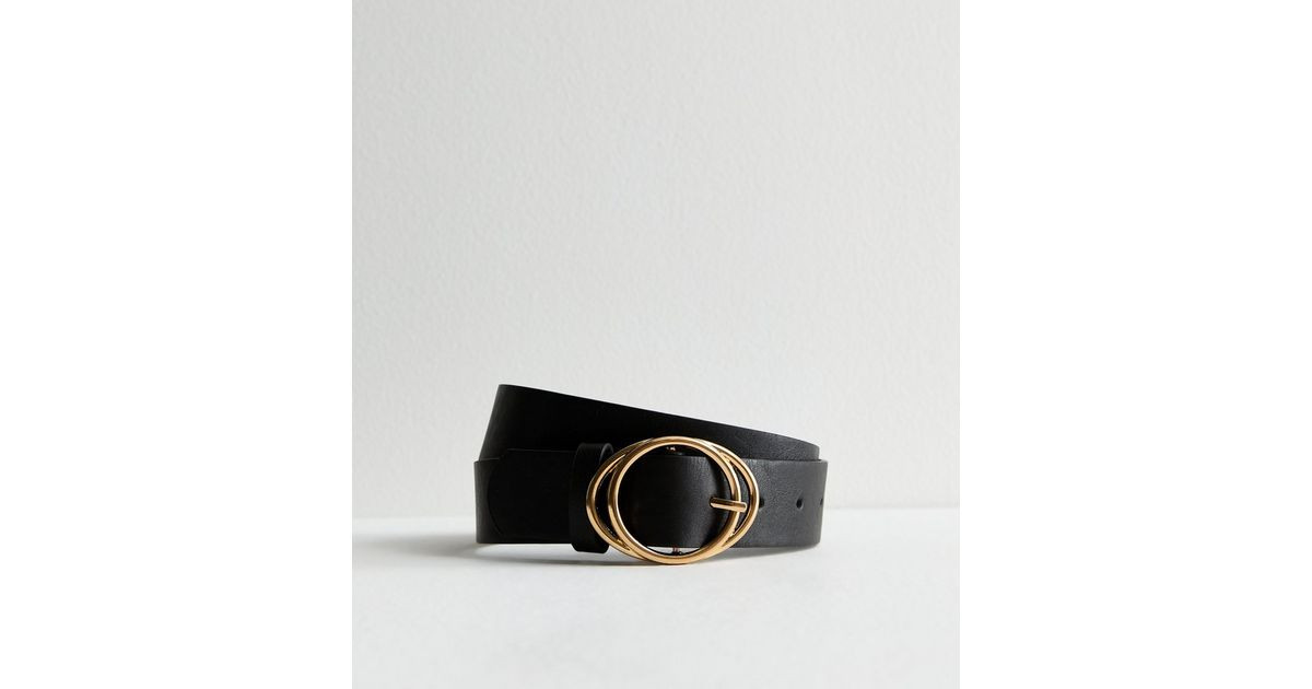 Black Leather-Look Layered Circle Buckle Belt | New Look | New Look (UK)