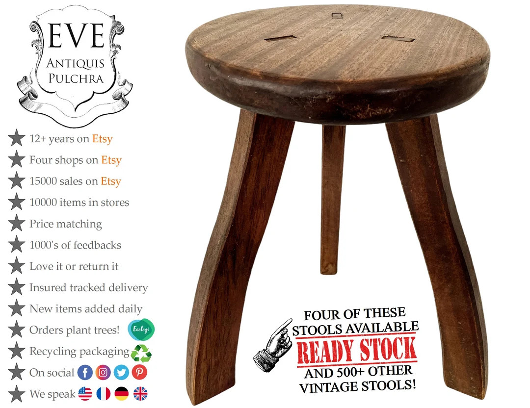 Vintage Stool French Curved Leg Small Solid Heavy Milking Wood Chair Plant Pot Stand Display Plin... | Etsy (CAD)