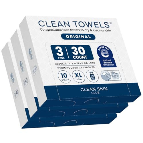 Clean Skin Club Clean Towels XL®, Travel Pack 100% USDA Biobased Disposable Face Towel, Eczema Association Accepted,Dry Wipes, TSA-Approved Travel Essential, 3 Packs, 30 ct Total | Amazon (US)