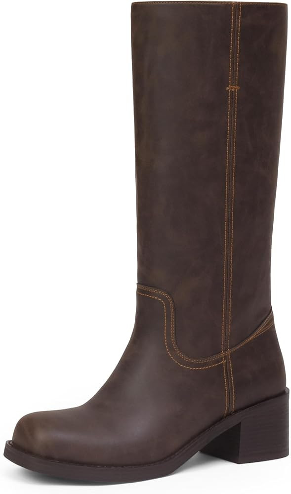 Mid Calf Boots for Women Chunky Block Heel Women’s Tall Boots Square Toe Comfortable Casual Boo... | Amazon (US)