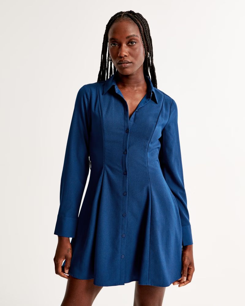 Long-Sleeve Crepe Shirt Dress | Abercrombie & Fitch (US)